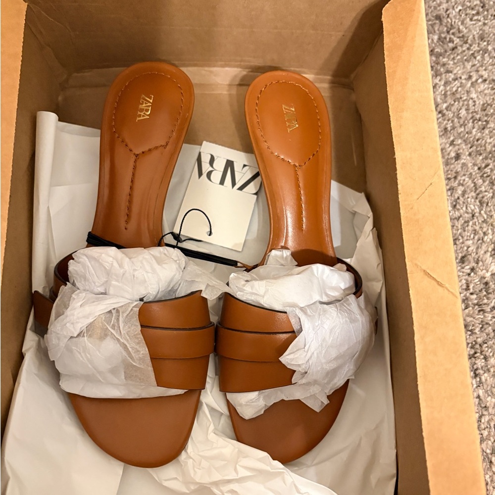 Zara Women's Brown Slide Sandals